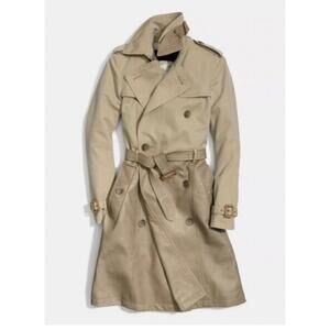 Coach Classic Khaki/Leather Trench Coat with Belt Size XS